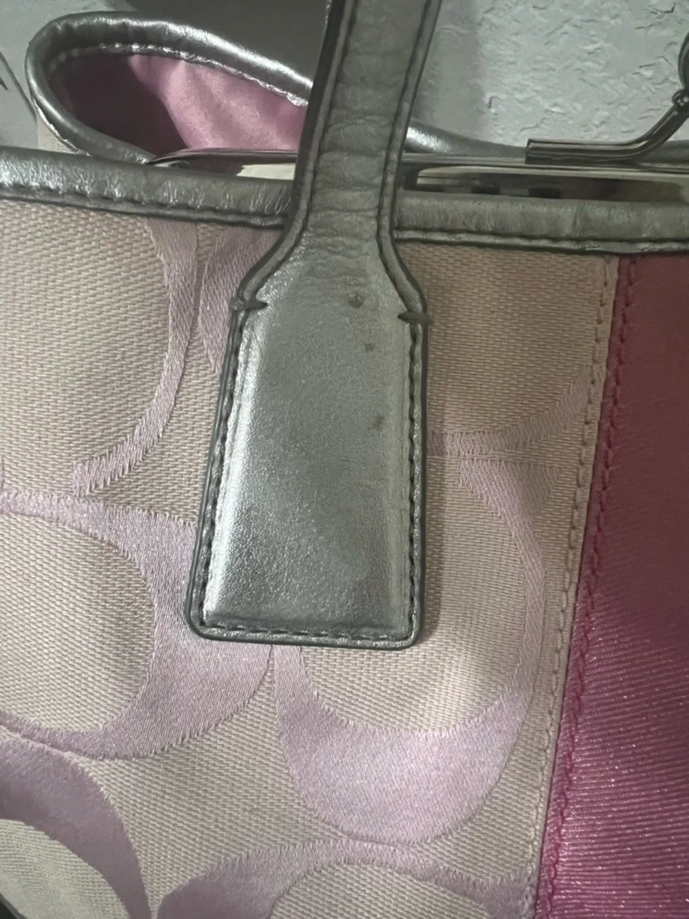 Coach Pink Signature Stripe Shoulder Handbag with Silver Trim - Picture 10 of 10